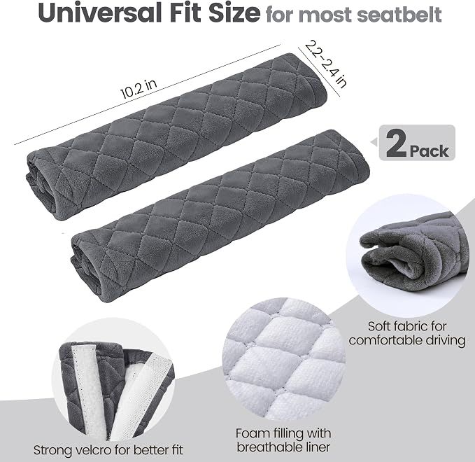 Soft Auto Seat Belt Cover Seatbelt Shoulder Pad Cushions 2 PCS for a More Comfortable Driving Universal Fit for All Cars and Backpack Dark Gray