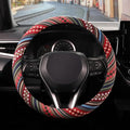 Boho Steering Wheel Cover with Baja Blanket Cloth, Ethnic Style Auto Wheel Cover Made of Coarse Flax, Fits 14 1/2-15 1/4 inches Car Wheel