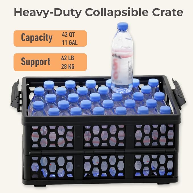 Trunk Organizer Plastic for Car, Orange | Collapsible Crate Storage, With Lid, Waterproof Bag, Optional Insulated Cooler, For SUV, Groceries, Camping