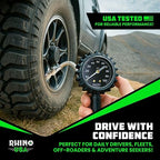 Rhino USA Tire Pressure Gauge with Inflator (0-100 PSI) - Heavy Duty Air Chuck and Compressor Accessories with Stainless Braided Hose, Large Analog Dial and Solid Brass Hardware for Truck and RV