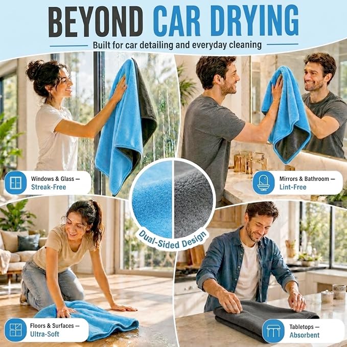 Car Drying Towel, Extra Large 48 x 24 Inch, 1400 GSM, Dual-Color | Twisted Loop Microfiber Towel for Cars - Absorbent Car Dry Towel and Car Wash Towel for Streak-Free, Paint-Safe Car Detailing