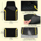 Leather Steering Wheel Cover and Waterproof Car Floor Mats,Microfiber Universal Car Combo Fit for 95% Sedan SUV Van Truck,14.5-15 inch Sporty Anti-Slip Safety Comfortable Design, Black＆Yellow
