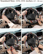 Boho Steering Wheel Cover with Baja Blanket Cloth, Ethnic Style Auto Wheel Cover Made of Coarse Flax, Fits 14 1/2-15 1/4 inches Car Wheel