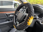 Handmade Crochet Sun Moon Car Steering Wheel Covers Universal 14-15 inch,Cute Steering Wheel Cover,Car Accessories (Black Steering Wheel Cover)