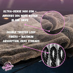 Franklin Shine Microfiber Car Drying Towel 24"x36" Extra Large - 1400 GSM Double Twisted Loop, Ultra Absorbent, Streak-Free, Edgeless & Scratch-Free, Professional Car Detailing Towel, Arizona XL