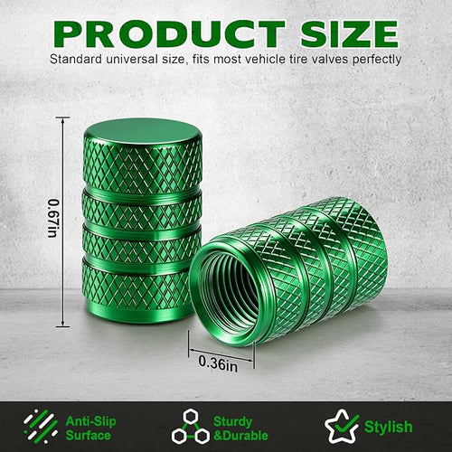 12PCS Tire Valve Stem Caps, Car Exterior Accessories, Aluminum Alloy Valve Cover Universal for Cars, Trucks, Motorcycles and Bicycles (Green)