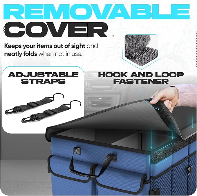 Trunk Organizer with Cooler For SUV Car Trunk, Foldable Storage, Car Accessories for Women Men, Collapsible Bag, 600D Oxford, Non Slip Bottom, Straps, Soft Cover (105L)