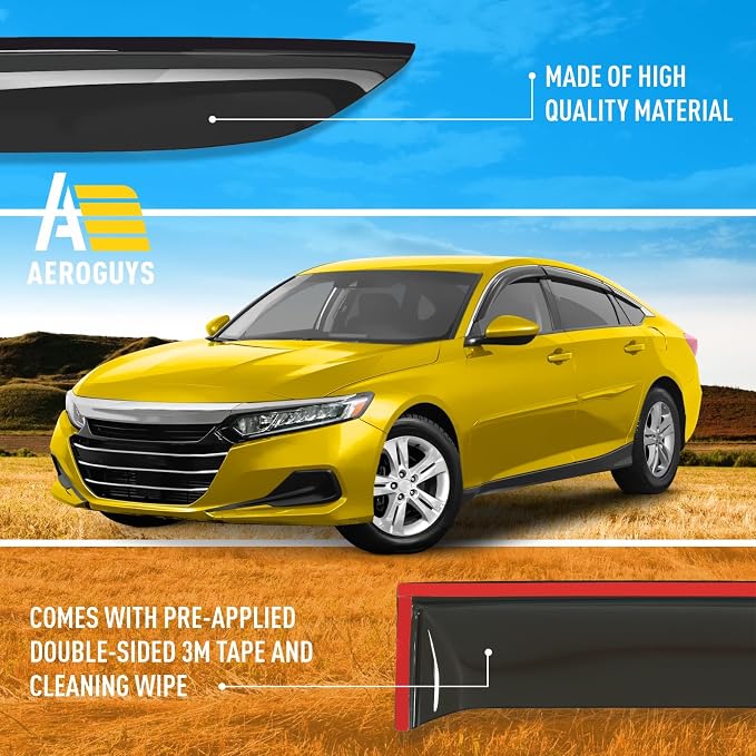 Extra Durable Window Deflectors Tape-On Window Visors Rain Guards Fit for Honda Accord 2018-2022, Sun Visors, Wind Vent for Shades, Exterior Car Accessories - 6pcs. AG0845