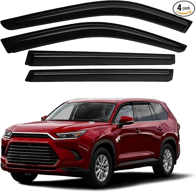 Grand Highlander Rain Guards-Window Visors for Toyota Grand Highlander 2024 2025 2026, Outside-Mount Tape-On Side Window Wind Deflectors for Car Accessories Vent Visors Rainproof Black