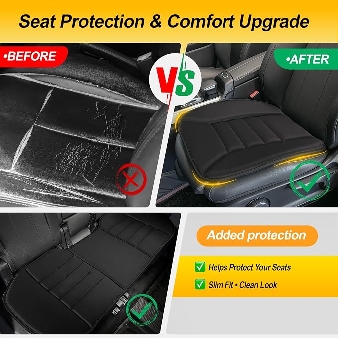 3-Piece Car Seat Cushion Set, 1.2inch Memory Foam Comfort, 2 Front Automotive Seat Cushions + Rear Bench Cushion, Non-Slip Bottom, Fits Sedan SUV Truck Van, Car & Office Chair, Black