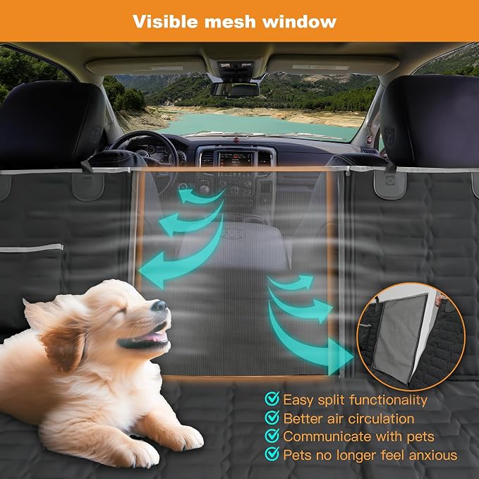 Dog Car Seat Cover for Trucks, Waterproof Back Seat Hammock with Mesh Window and Side Flaps, Rear Protector for Ford F150 Ram 1500 Silverado Sierra