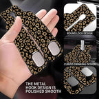 Car Headrest Purse Hanger Abstract Gold Glitter Leopard 1 Pack Bag Purse Holder for Car Premium Leather Double Metal Hook for Handbags, Grocery Bags and Phones