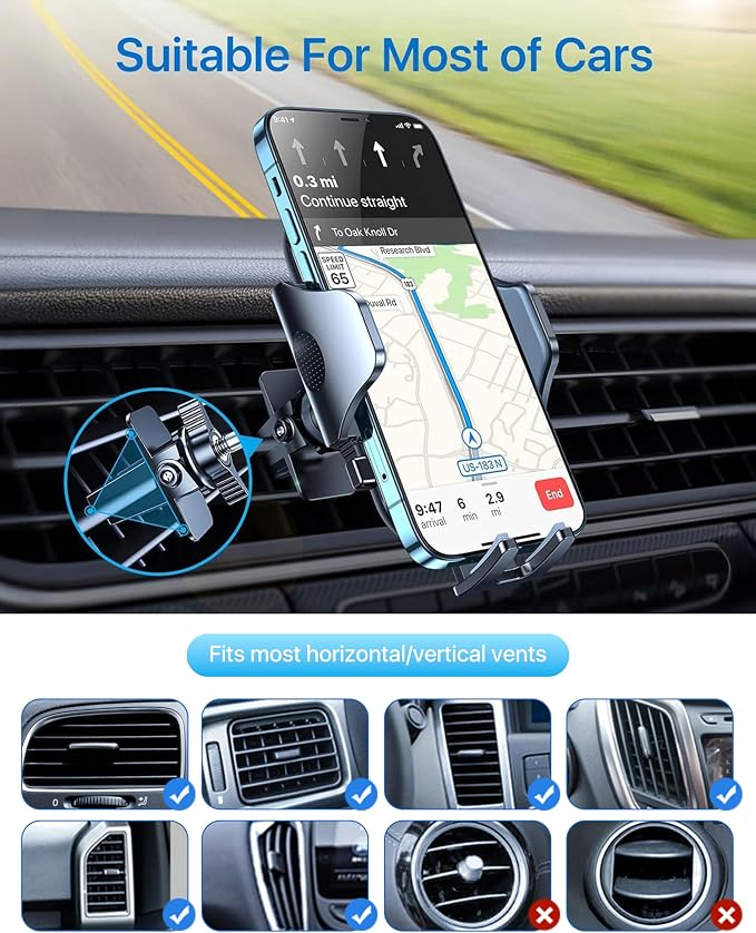 2026 Upgraded Car Phone Holder Mount, Military-Grade Phone Holders for Your Car Vent Ultra-Stable Metal Clip Universal 360° Cell Phone Car Mount for iPhone 17 Pro Max 16/15/14/13/12/ Samsung