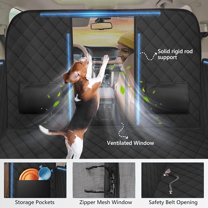 Back Seat Extender for Dogs-Large Space, Hard Bottom High Barrier Dog Car Seat Cover for Back Seat Hold 420lb, Backseat Protector Pet Bed, Waterproof Dog Hammock for Car SUV and Trucks