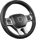 Customized Auto Car Steering Wheel Cover for Dodge RAM 1500 2500 3500, 15.5-16 inch (Black+Gray Line-Large Size)