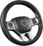 Customized Auto Car Steering Wheel Cover for Dodge RAM 1500 2500 3500, 15.5-16 inch (Black+Gray Line-Large Size)