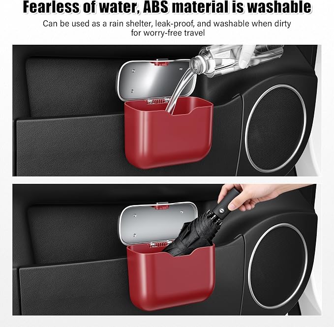 Car Trash Can, Car Garbage Bin with Lid & Handle - Leak-Proof Mini Trash Can for Car, Truck, SUV - Essential Car Accessories for Organization (Red)