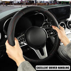 Black Microfiber Leather Steering Wheel Cover 14 inch | Breathable Anti Slip Grip Cool Sporty Look Glow for Women Men