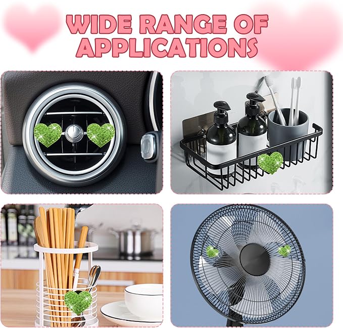 4PCS Heart-Shaped Car Vent Clips with Rhinestone,Bling Air Vent Clips Car Decorations,Premium Shiny Car Clips for Vents Accessories Interior (Green)