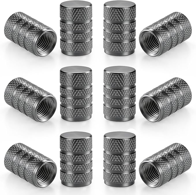 12PCS Tire Valve Stem Caps, Car Exterior Accessories, Aluminum Alloy Valve Cover Universal for Cars, Trucks, Motorcycles and Bicycles (Titanium Gray)