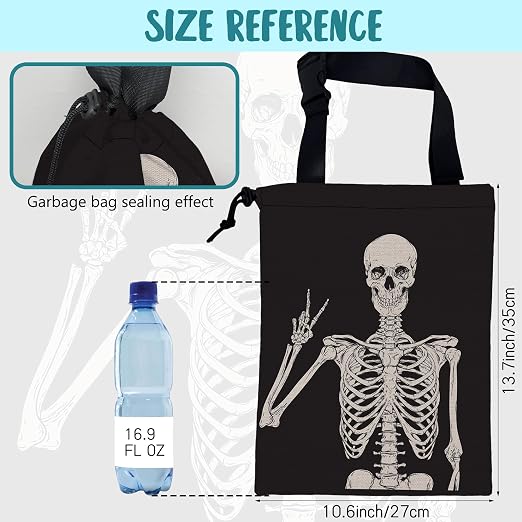 Car Garbage Bag Human Skeleton Posing Hanging Canvas Car Trash Bag Waterproof Drawstring Car Back Seat Organizer for Car Back Front Seat Console with Adjustable Buckle