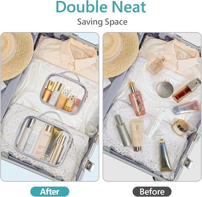 Clear Makeup Bag - TSA Approved Toiletry Bag for Carry-on & Checked Luggage, Water Resistant Car Storage Organizer with Reinforced Seams