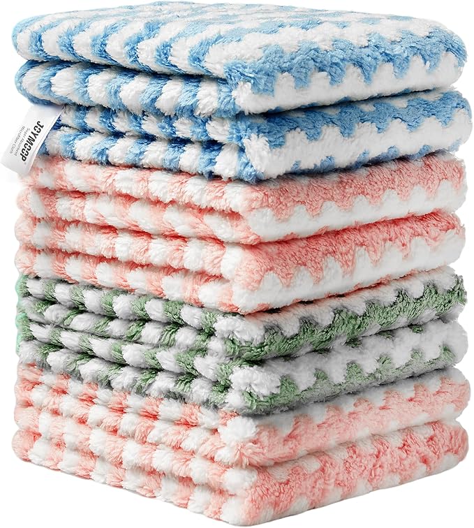 Microfiber Cleaning Cloth, Mixed Color Towels with Edging, Medium-Small Size 8 Pack (9.8" x 11.8"), Absorbent Streak Free Lint Free Rags for Cleaning, Reusable and Washable Towels