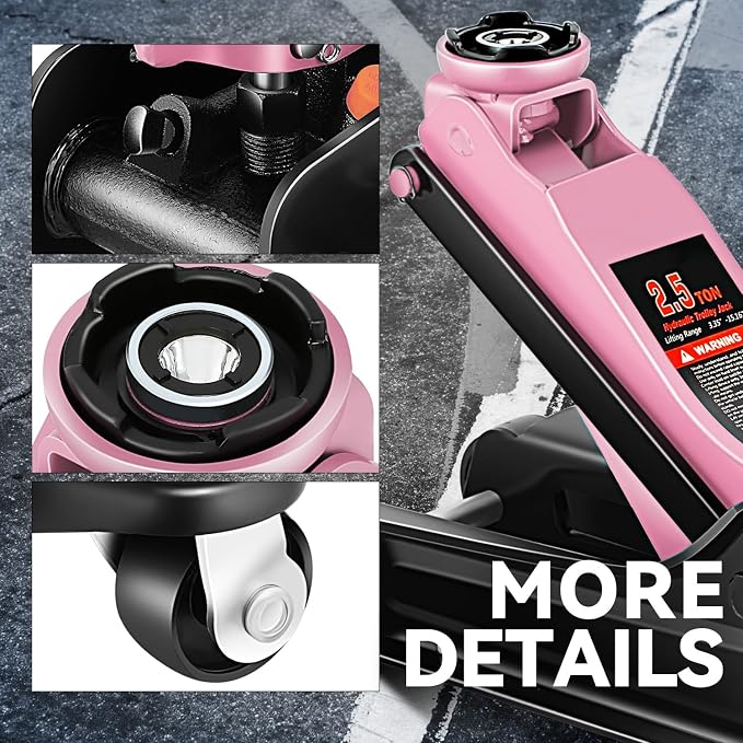 2.5 Ton Low Profile Floor Jack, Heavy Duty Steel Hydraulic Car Jack with Single Pistons Quick Lift Pump, Hydraulic Racing Floor Jack, Lifting Range 3.35" to 15", Pink