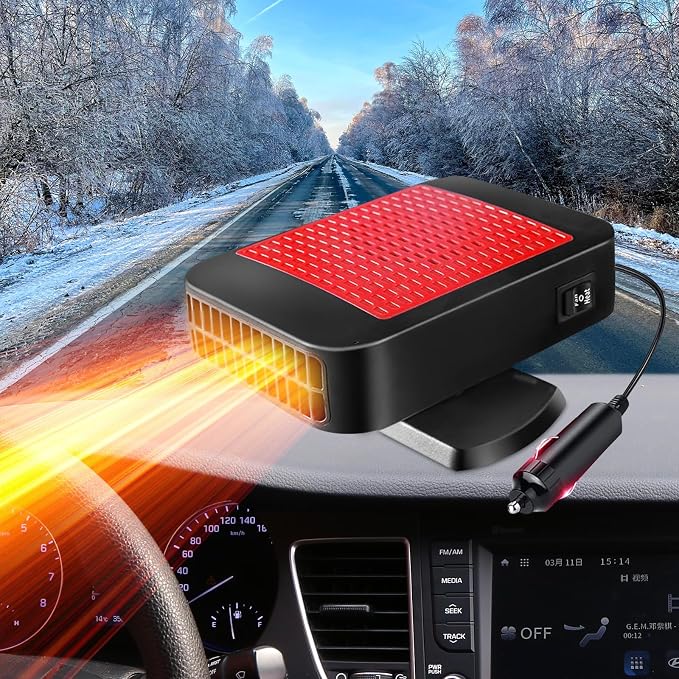 Car Heater, Portable Car Heater,12V Car Heater That Plugs Into Cigarette Lighter 2 in 1 Fast Heating Defrost Defogger into Cigarette Lighter for SUV Jeeps Heater for Car Defroster and Defogger(Red)