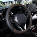 Steering Wheel Cover for 14.5-15 inch Wheels, Breathable PU Leather with Perforated Sides, Anti-Slip Grip, Universal Fit for Cars & SUVs, Black and Brown
