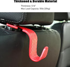 Car Seat Headrest Hook Universal Vehicle Seat Hook Hangers Interior Storage Organizer for Purse Handbag Coats Umbrellas Grocery Bags 4 Pack Red