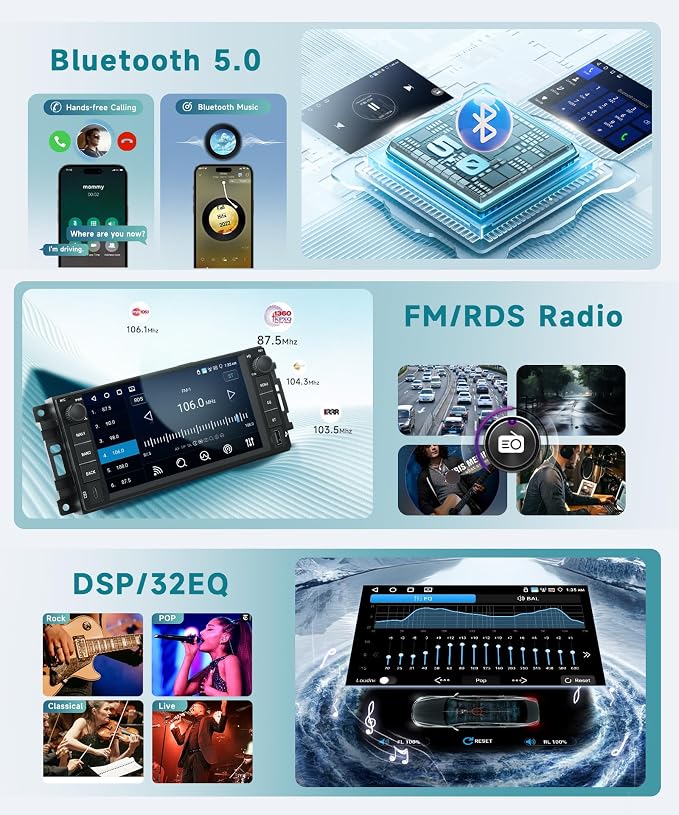 4G+64G 5G WiFi Android Car Radio Stereo for Jeep Wrangler 2007-2018 Dodge RAM Chrysler with Wireless Carplay Android Auto 1080P Cam USB/Type-C, 7" for Jeep Wrangler Radio for Dodge RAM Chrysler Radio