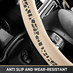 Steering Wheel Cover - Flat Bottom Wheel Cover Made with PVC Leather and Leopard Fabric - Universal Fit for 15-Inch D-Shaped Automotive Steering Wheels (Milky White)