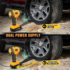 Cordless Tire Inflator Air Compressor Dual Power Supply 20V Rechargeable Battery Powered 150PSI Handheld Air Portable Pump with 12V Adapter Digital Pressure Gauge for Cars Motorcycles