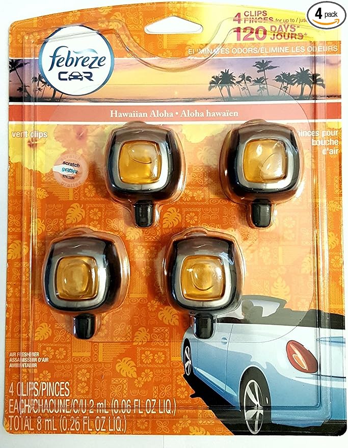 Hawaiian Aloha Car Vent Clip Air Freshener, 0.06 oz, 4 Pack