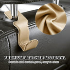 Car Seat Hooks for Purses and Bags, 2 Pack Car Purse Holder for Grocery Bag Handbag Clothes, Metal Headrest Hooks Covered by Leather, Beige