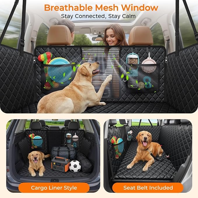 2026 Upgraded Dog Back Seat Extender for Full Size Crew Cab Truck - Large Hard Bottom Dog Car Seat Cover Holds 550lbs, Waterproof Dog Hammock Pet Bed with High-Density Foam Non-Slip