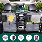Grey Car Seat Organizer for Kids Backseat Kick Mat with Adjustable Strap Seat Back Protectors for Car Vehicle SUV 1 Pcs