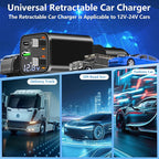 [Apple MFi Certified] Retractable Car Charger USB C, Caiinei 120W USB C Car Charger 4 in 1 PD/QC Type C Fast Charging Cigarette Lighter Adapter for iPhone 17/17 Pro Max/16 Pro/15/Galaxy S26/S25/Pixel