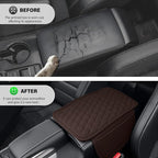 Car Center Console, Upgraded Leather Car Armrest Cushion with 2 Storage Pockets, Universal Waterproof Cushion Pad, Non-Slip Car Interior Accessories, Fits Most Sedans SUVs Trucks (Brown)