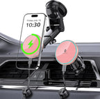 for Mag-Safe Car Mount Charger, Magnetic Phone Holder for Your Car Charger Dash Windshield Vent Magnetic Wireless Car Charger Mount for iPhone 17 16 15 14 13 12 Pink
