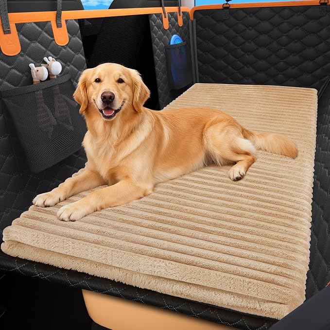 Backseat Pet Bed Mat, Non-Slip Dog Bed for Car Back Seat, Washable Travel Pet Mat with Removable Cover, Dog Seat Covers Protector Fit for Backseat Extenders and Trucks SUVs, 54"x 24.8", Brown