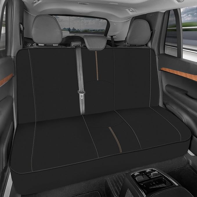 Neoprene Waterproof Seat Covers for Cars, Trucks, & SUV – Black & Beige Automotive Interior Protectors - Rear Split Bench Protector for Kids Dogs & Pets – Forros para Asientos de Carro