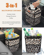 Car Trash Can with Lid, Cute Leakproof Car Trash Garbage Bag Hanging Vehicle Trash Bin Small Portable Automotive Garbage Cans Organizer for Back/Front Seat(Trapezoid,Leopard