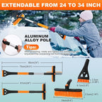 2 Pcs Ice Scrapers for Car Windshield, 2-in-1 Snow Scraper and Snow Brush for Car SUV Truck, Car Ice Windshield Scraper for Ice and Snow with 360° Pivoting Brush and Ergonomic Foam Grip Orange