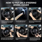 Steering Wheel Cover for 14.5-15 inch Wheels, Breathable PU Leather with Perforated Sides, Anti-Slip Grip, Universal Fit for Cars & SUVs, Black and Brown