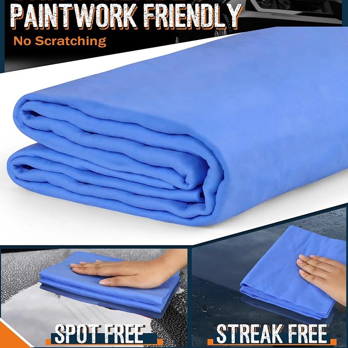 Premium Absorbent Car Drying Towel, 2 Pack 26' x17'' Super Soft Shammy Towel for Vehicle, Reusable Chamois Cloth for Car Drying, Dust Remove, Bathroom, Scratch/Spot/Streak Free, Yellow & Blue