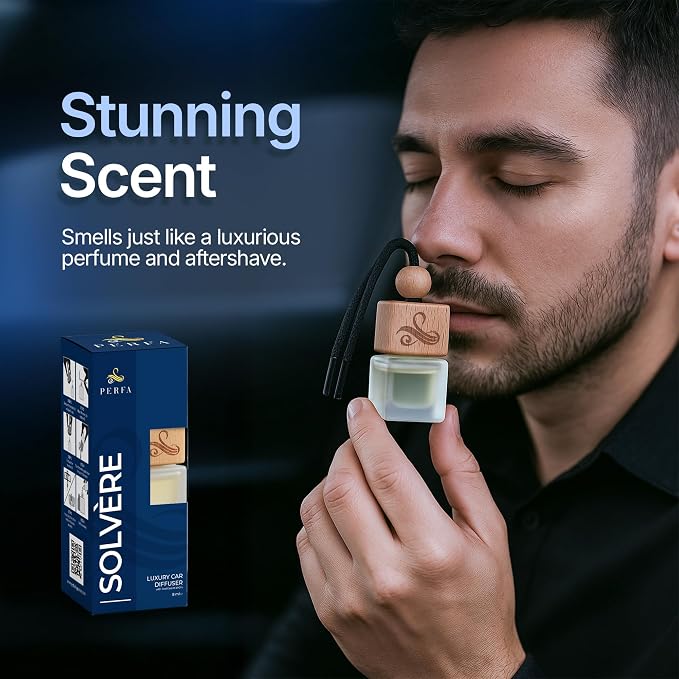 Solvere Diffuser with Vent Clip | Strong Automotive Freshener Long Lasting | Powerful Car Fresheners for Men with Odor Eliminating Technology | Luxury Air Freshener by