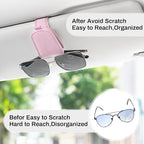 Sunglasses Holder for Car, Leather Magnetic Buckle Sun Visor Sunglass Clip, Ticket Card Storage Glasses Clip, Car Interior Accessories for Men and Women（Pink）