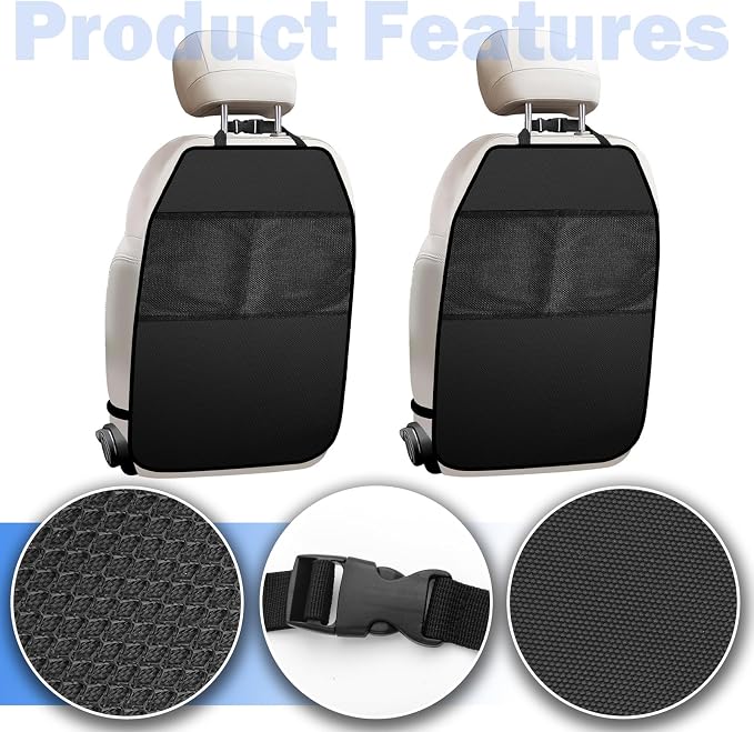 2PCS Back Seat Cover for Kids,Anti-Slip Design Kick Mats Back Seats Protector with 2 Storage Mesh Pockets for Cars,Easy-to-Clean Backs of Seats Protector for Kids Feet Car Seat